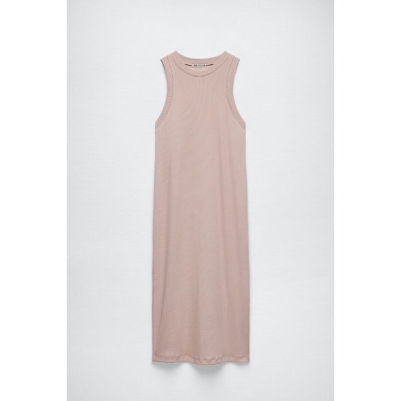 NWT Zara Nude Ribbed High Neck Midi Dress 1044/002/800 - Picture 3 of 6